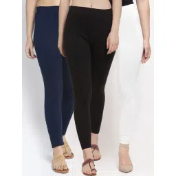 Gracit White & Navy Mid Rise Leggings - Pack Of 3-picture-10