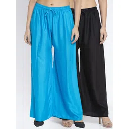 GRACIT Women Black & Blue Solid Flared Palazzos-picture-12