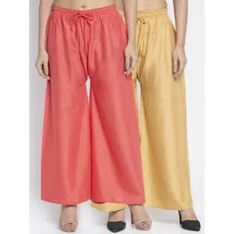 GRACIT Women Gold-Toned & Pink Solid Flared Palazzos-picture-21