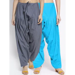 GRACIT Women Grey & Blue Pack of 2 Solid Cotton Salwars-picture-28