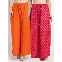 GRACIT Women Orange & Pink 2 Ethnic Motifs Printed Flared Knitted Ethnic Palazzos-picture-16