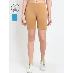 GRACIT Women Pack Of 2 Beige & Blue Biker Shorts-picture-31