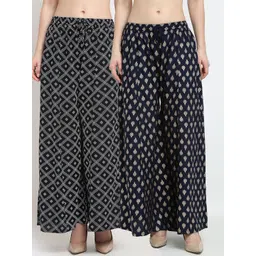 GRACIT Women Pack of 2 Black & Navy Blue Ethnic Motifs Printed Knitted Ethnic Palazzos-picture-15