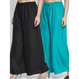GRACIT Women Pack Of 2 Black & Turquoise Blue Ethnic Palazzos-picture-16