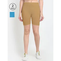 GRACIT Women Pack of 2 Blue & Beige Biker Shorts-picture-29