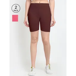 GRACIT Women Pack of 2 Brown & Magenta Biker Shorts-picture-21