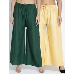 GRACIT Women Pack Of 2 Green & Cream-Coloured Ethnic Palazzos-picture-23