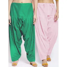 GRACIT Women Pack of 2 Green & Pink Solid Loose Fit Cotton Salwar-picture-34