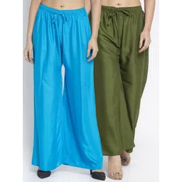 GRACIT Women Pack of 2 Green & Turquoise Blue Ethnic Palazzos-picture-19