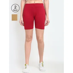 GRACIT Women Pack Of 2 Maroon & Beige Biker Shorts-picture-39