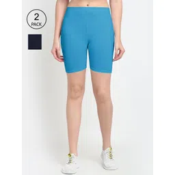 GRACIT Women Pack of 2 Navy Blue & Blue Biker Shorts-picture-33