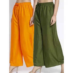 GRACIT Women Pack Of 2 Orange & Green Rayon Solid Palazzos-picture-32