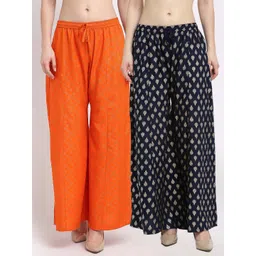 GRACIT Women Pack of 2 Orange & Navy Blue Ethnic Motifs Printed Knitted Ethnic Palazzos-picture-35