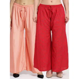 GRACIT Women Pack Of 2 Peach-Coloured & Red Printed Flared Knitted Ethnic Palazzos-picture-32
