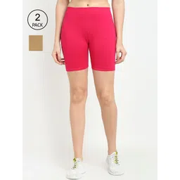 GRACIT Women Pack of 2 Pink & Beige Biker Shorts-picture-30