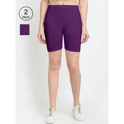GRACIT Women Pack Of 2 Purple Cycling Sports Shorts-picture-18