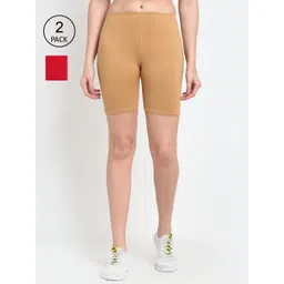 GRACIT Women Pack of 2 Red & Beige Cycling Sports Shorts-picture-39