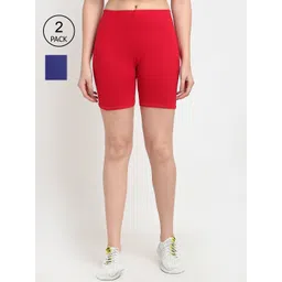 GRACIT Women Pack Of 2 Red & Blue Cycling Sports Shorts-picture-20