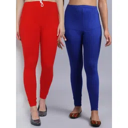 GRACIT Women Pack of 2 Red & Blue Solid Ankle Length Leggings-picture-14