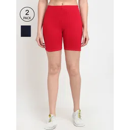 GRACIT Women Pack of 2 Red & Navy Blue Biker Shorts-picture-21