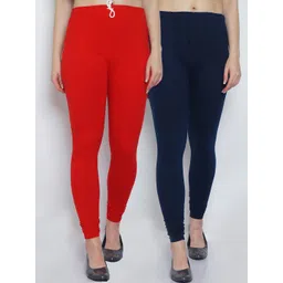 GRACIT Women Pack Of 2 Red & Navy Blue Solid Churidar-Length Leggings-picture-15