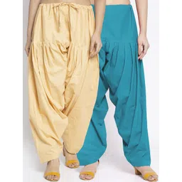 GRACIT Women Pack of 2 Turquoise Blue & Beige Solid Loose Fit Cotton Salwar image 1