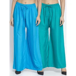 GRACIT Women Pack of 2 Turquoise Blue & Sea Green Ethnic Palazzos-picture-14
