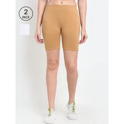 GRACIT Women Pack Of 2 White & Beige Cycling Sports Shorts-picture-34