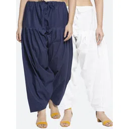 GRACIT Women Pack of 2 White & Navy Blue Solid Loose Fit Cotton Salwar-picture-11