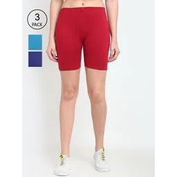 GRACIT Women Pack Of 3 Blue & Red Cycling Sports Shorts-picture-26