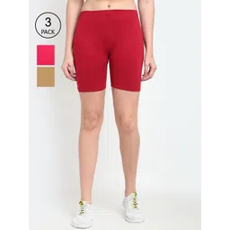 GRACIT Women Pack Of 3 Pink & yellow Mustard Cycling Sports Shorts-picture-34