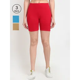 GRACIT Women Pack Of 3 Red & Blue Cycling Sports Shorts-picture-24