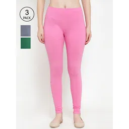 GRACIT Women Pack Of 3 Solid Churidar Length Super Combed Cotton Lycra Leggings-picture-46
