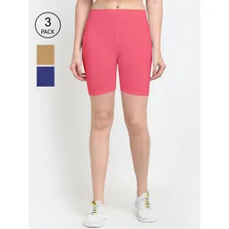 GRACIT Women Pack Of 3 Solid Cotton Slim Fit Cycling Shorts-picture-13