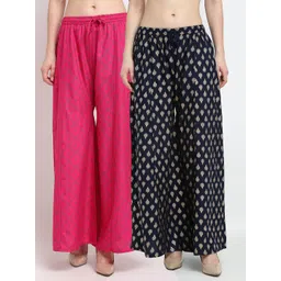 GRACIT Women Pink & Black 2 Printed Flared Knitted Ethnic Palazzos-picture-35