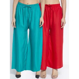 GRACIT Women Red & Blue Solid Flared Palazzos-picture-27