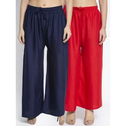 GRACIT Women Red & Navy Blue Solid Flared Palazzos-picture-30