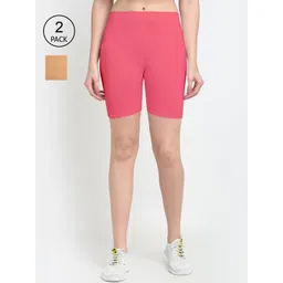GRACIT Women Set Of 2 Beige & Pink Biker Shorts-picture-14