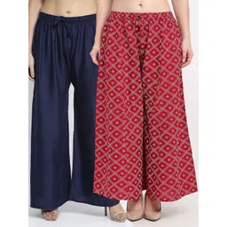 GRACIT Women Set Of 2 Navy Blue & Red Flared Ethnic Palazzos-picture-35