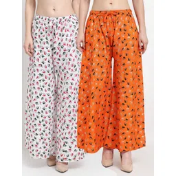 GRACIT Women Set of 2 White & Orange Printed Rayon Palazzo-picture-33