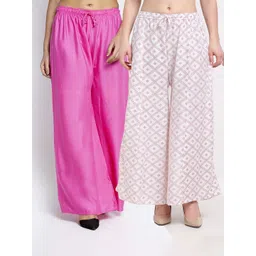 GRACIT Women Set pf 2 Pink & Off White Printed Knitted Palazzos-picture-10