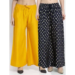 GRACIT Women Woman Pack of 2 Yellow & Black Flared Knitted Ethnic Palazzos-picture-38