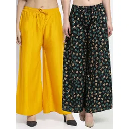 GRACIT Women Yellow & Black Set Of 2 Solid & Printed Straight Fit Palazzos-picture-11