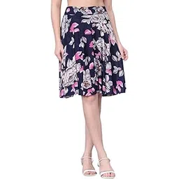 gracit Women's Flower Printed Skirt with Attached Inner Short Polyster Lycra Fabric Above Knee - Multicolor-picture-12