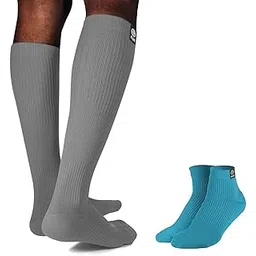 Graduated Compression Socks | Women & Men|Daily Use, Running & Sports, Improved Blood Circulation & Pain Relief, Premium Fabric|Ankle & Knee Length|Pack of 2|Grey-Black-L/XL (L/XL, Grey/Blue)-picture-23