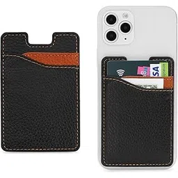 Grainy Leather Metro, Credit Card Holder for Back of Mobile Phone or Case, Adhesive Sleeves Stick on Pocket Wallet for Xiaomi Redmi Note 10S (Black)-picture-24