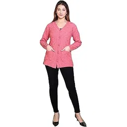 grand line Women Sweater for Winter Woolen Acrylic Full Sleeves V Neck Stylish Design Cardigan Girls/Ladies|Pink, M-picture-46