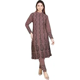 grand line Women's Acrylic Woolen Winter Wear Warm Kurta with Palazzo Set (L, DARK BROWN)-picture-31