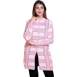 grand line Women's Woolen/Acyrlic Winter Wear Warm Full Sleeve Knitted Cardigan/Sweaters Hair Yarn Long Coat Pullover Computer Knitted Jaquard Design | Size Suitable for Land XL | Purple-picture-30