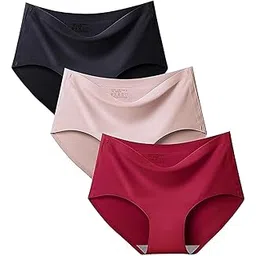 granth enterprise Women's/Girl's Ice Silk Seamless Mid Rise No Show Laser Cut Invisible Pants Smooth Stretch Women Hipster Pants for Women Daily Use (Pack of 3, Multicolor)-picture-10